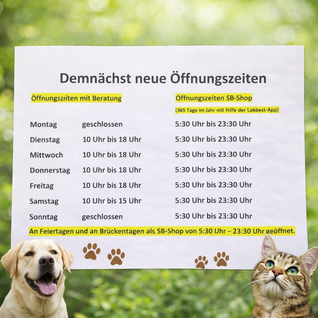 Der 1. Hybride BarfShop in Lünen demnächst neue Öffnungszeiten